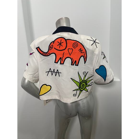 Vintage 80s  Amelia Austin graphic embroidered silk Cropped
 Top Size 8 - Picture 2 of 7